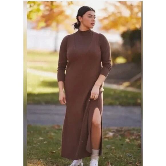 Daily Practice Dresses & Skirts - Anthropologie Daily Practice Brown Sleeveless V-Neck Ribbed Knit Maxi Dress Sz S